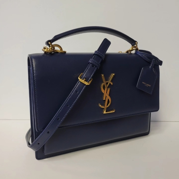 ❌SOLD❌SAINT LAURENT Blue Leather Medium Sunset Shoulder bag/Crossbody. - Picture 3 of 15